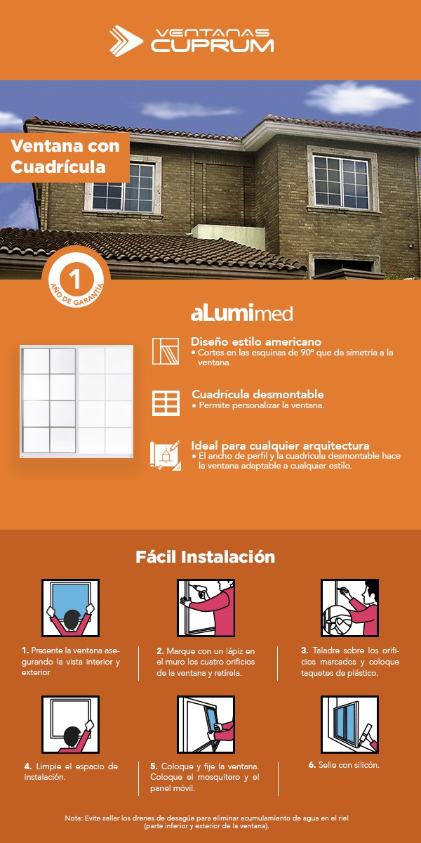 Ventana Cuadricula AlumiMed CUPRUM Home Depot México